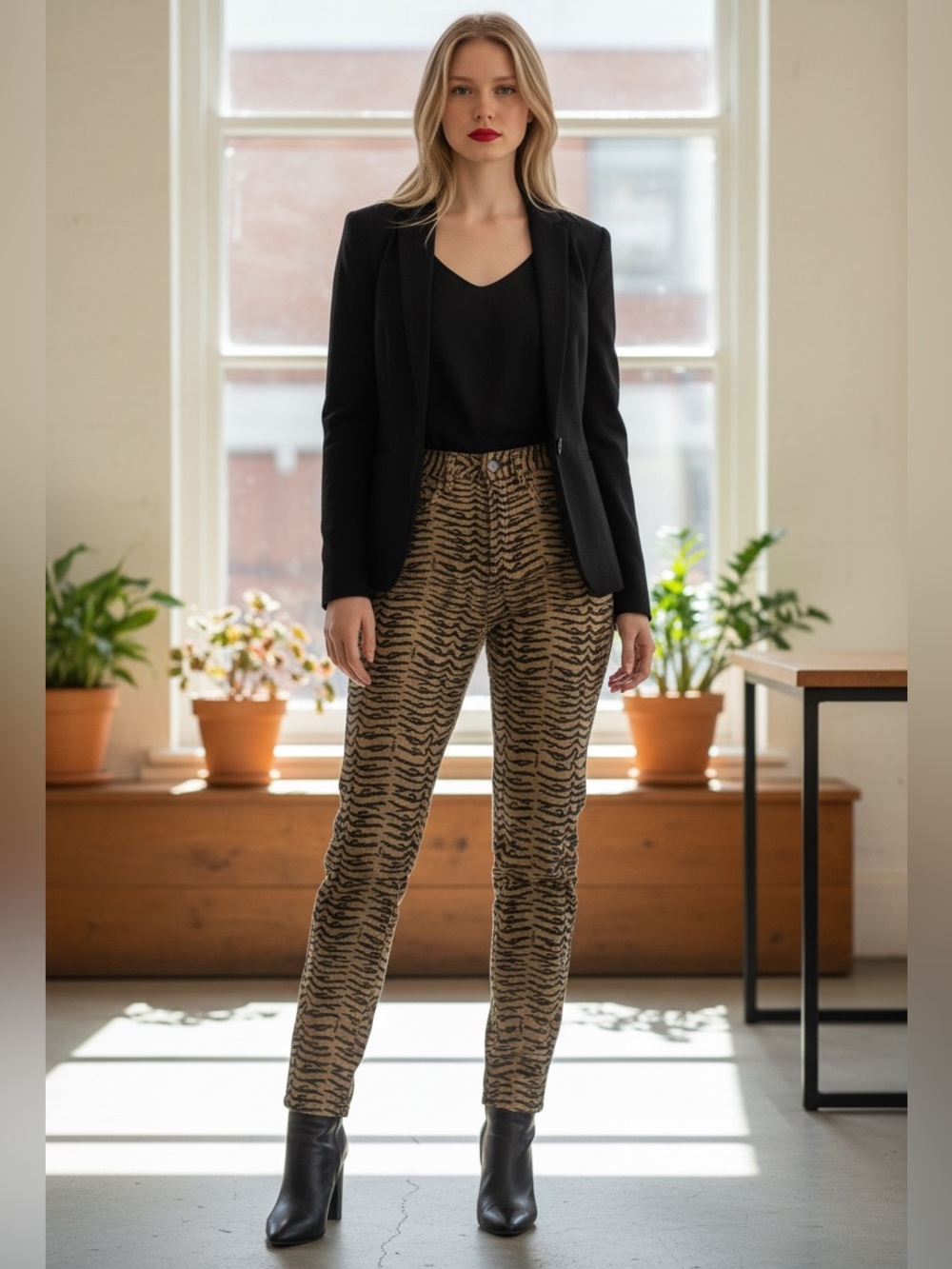 Fendi Straight-Leg Tiger-Print Pants in Brown and Black